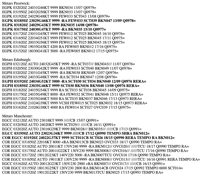 6 Minutes to Empty: Inside the Ryanair Fuel Emergency That Nearly Ended in Disaster 17 METARS at the time of the Ryanair fuel emergency