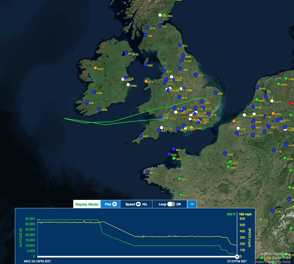 Pete Hegseth’s C-32A Makes Emergency Landing in England After Windshield Crack 7 Pete Hegseth's C-32A flight path