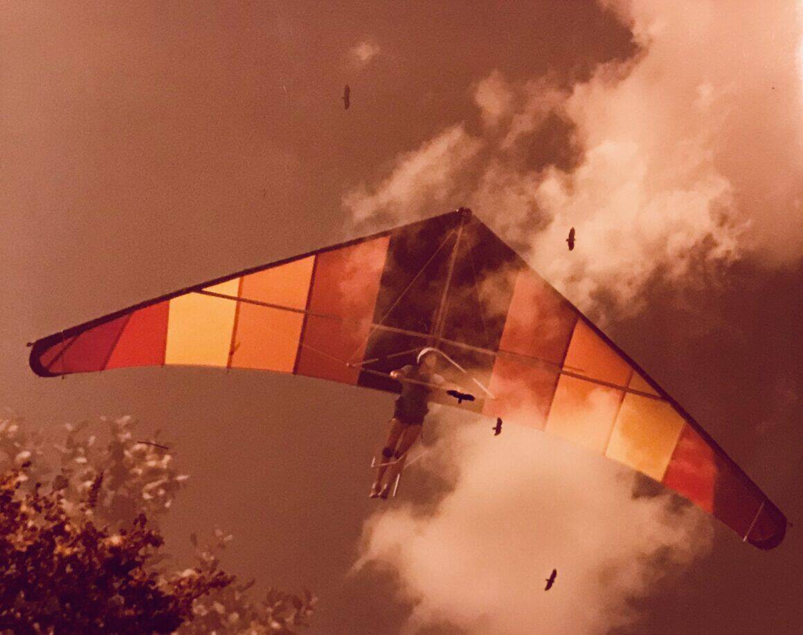 David Dale, author of Aviation Therapy, is seen hang gliding in this photo