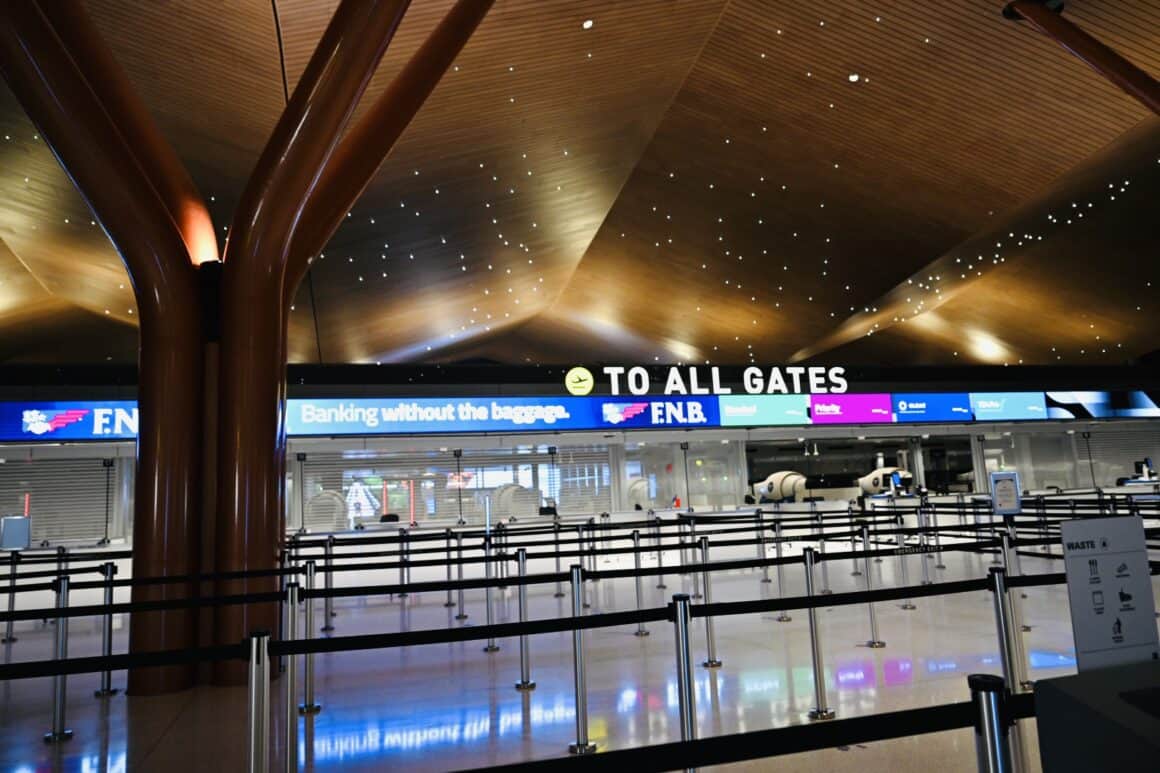 TSA security checkpoint lanes at PIT