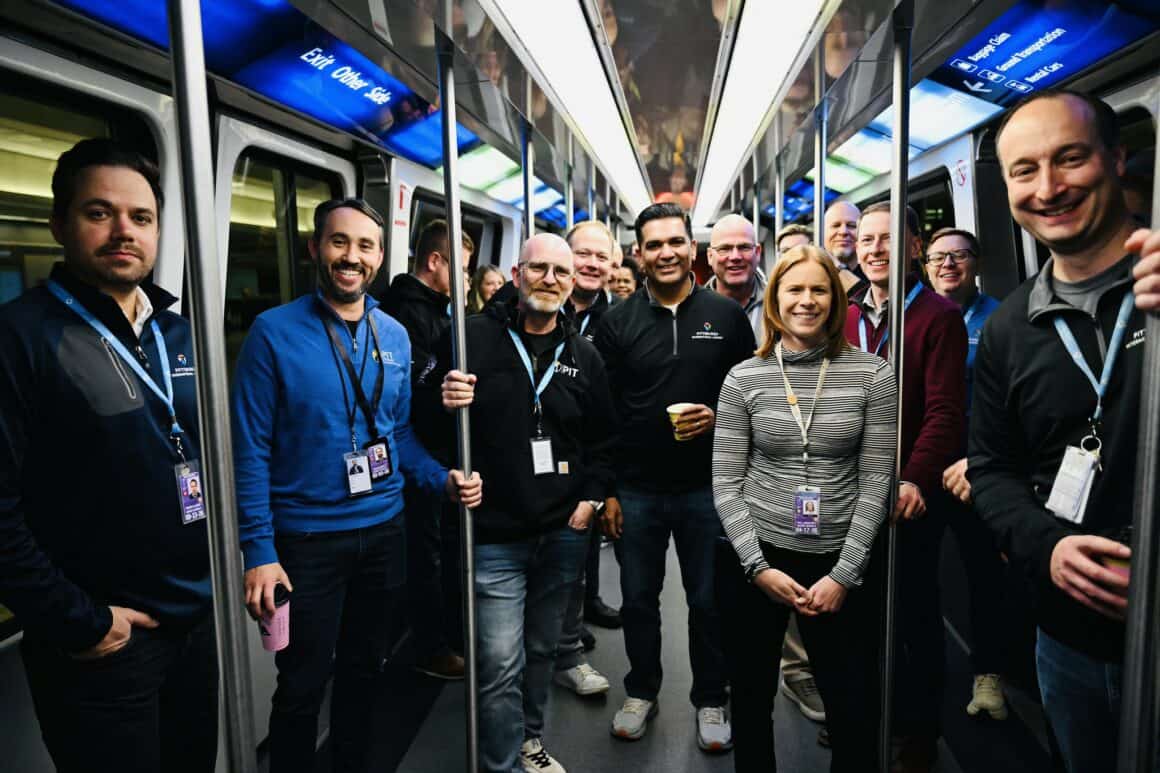 One of the final groups of Pittsburgh Airport employees to ride the old tram