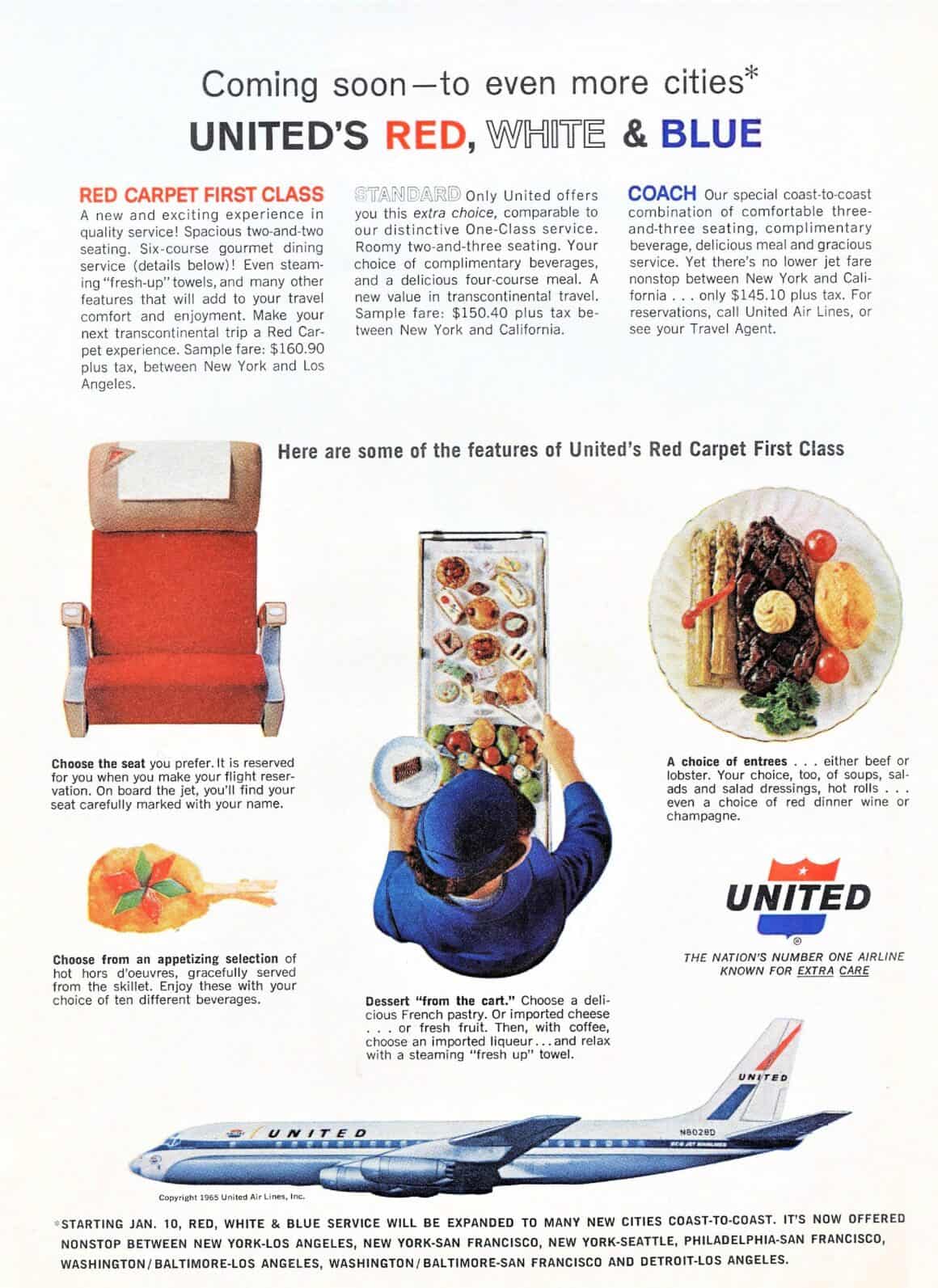 Fly the Friendly Skies: When United Air Lines Entered the Jet Age 6 United Air Lines marketing material introducing its Red, White, and Blue cabin arrangements.