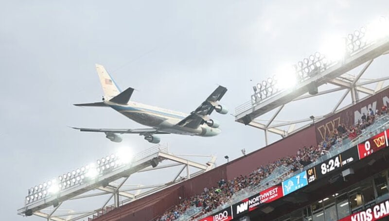 Low and Loud: Epic Air Force One Flyover Wows 65,000 NFL Fans in Washington