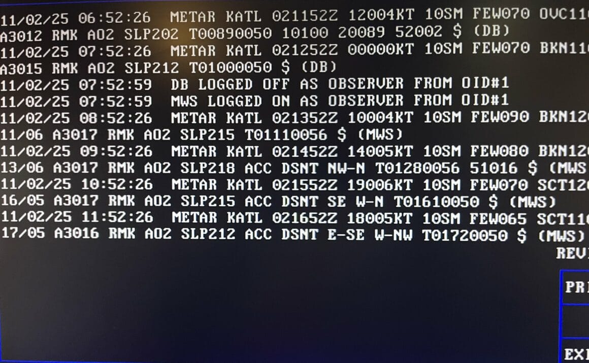 A screenshot provided by US Transportation Sean P. Duffy on X, showing that the official METAR observations did not contain the rogue message