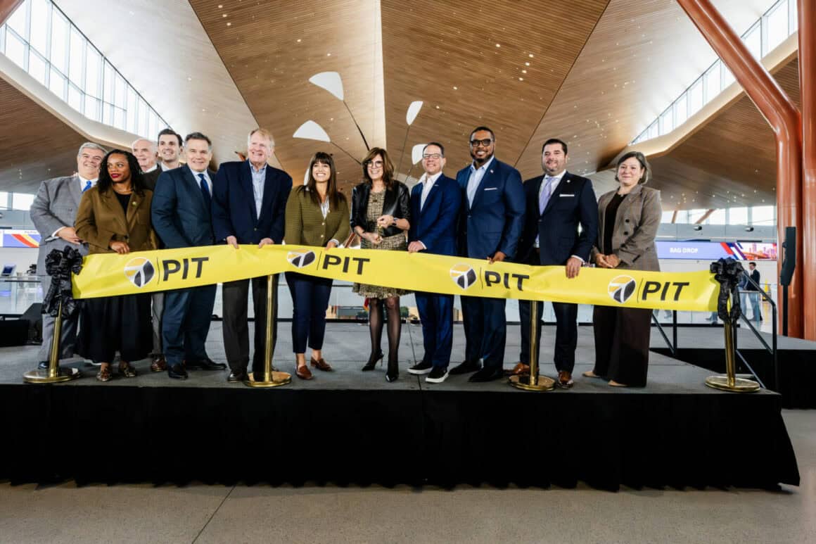 Local, state, and federal officials attend the ribbon-cutting ceremony at Pittsburgh Airport on 11 Oct 2025