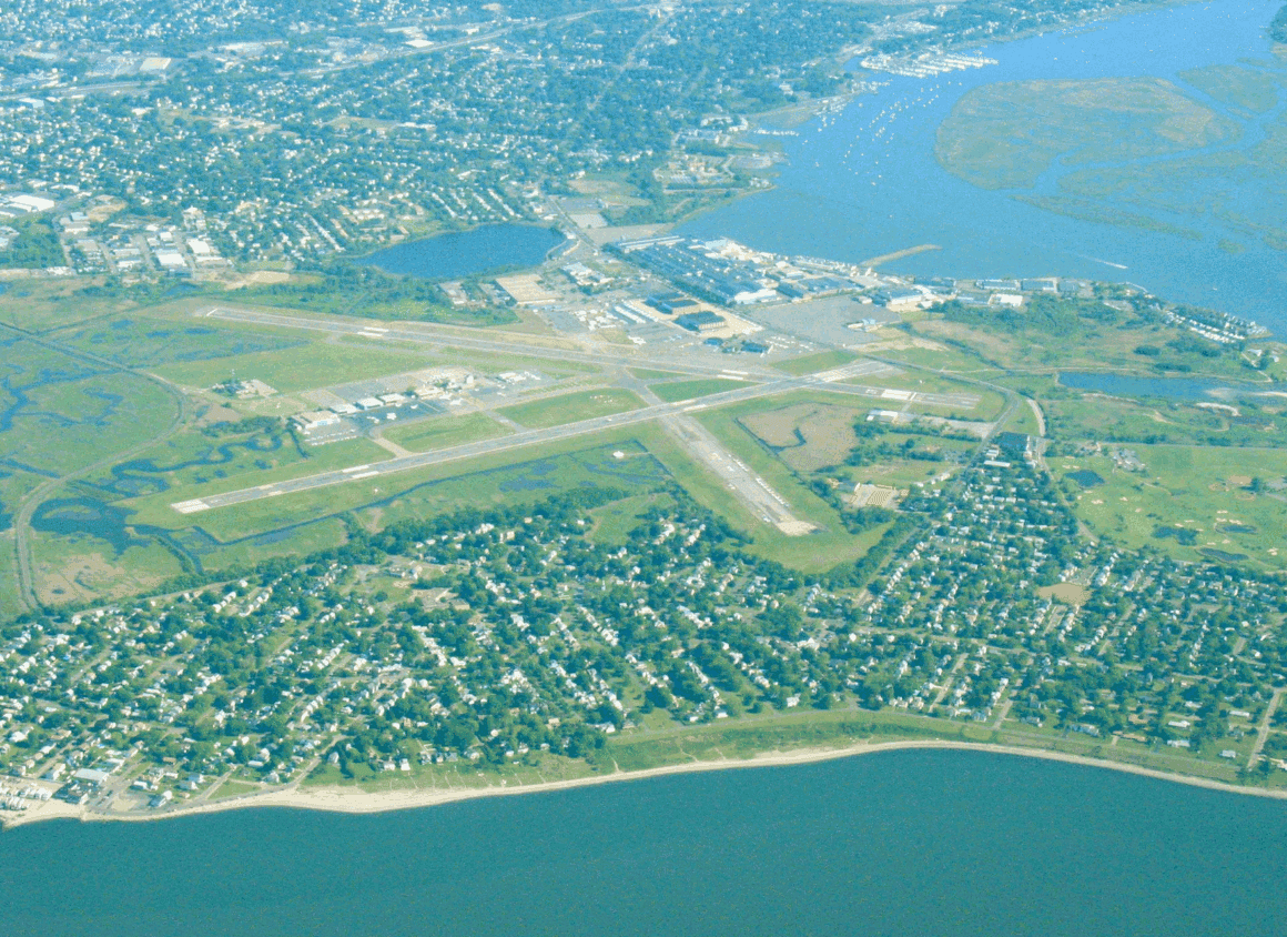 Why the Connecticut Air and Space Center Is One of New England’s Best Aviation Museums 1 Aerial view of Igor I Sikorsky Memorial Airport (BDR) near Bridgeport, CT
