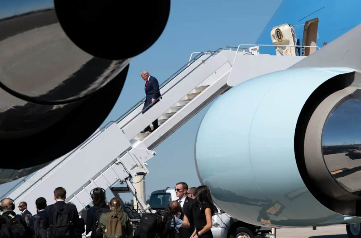 President Trump arrives at Palm Beach International Airport, which could be renamed Donald J. Trump International Airport