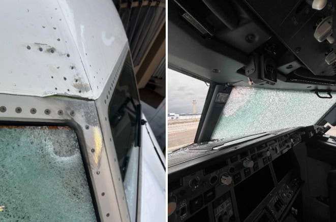 United Flight 1093: Preliminary NTSB Report Reveals the Likely Cause of the Midair Impact 4 United Flight 1093 Windshield Damage