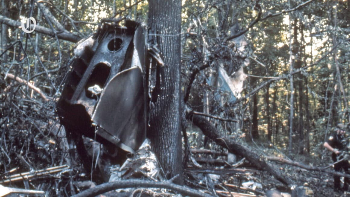 Wreckage of Eastern Air Lines Flight 212 strewn about in the trees