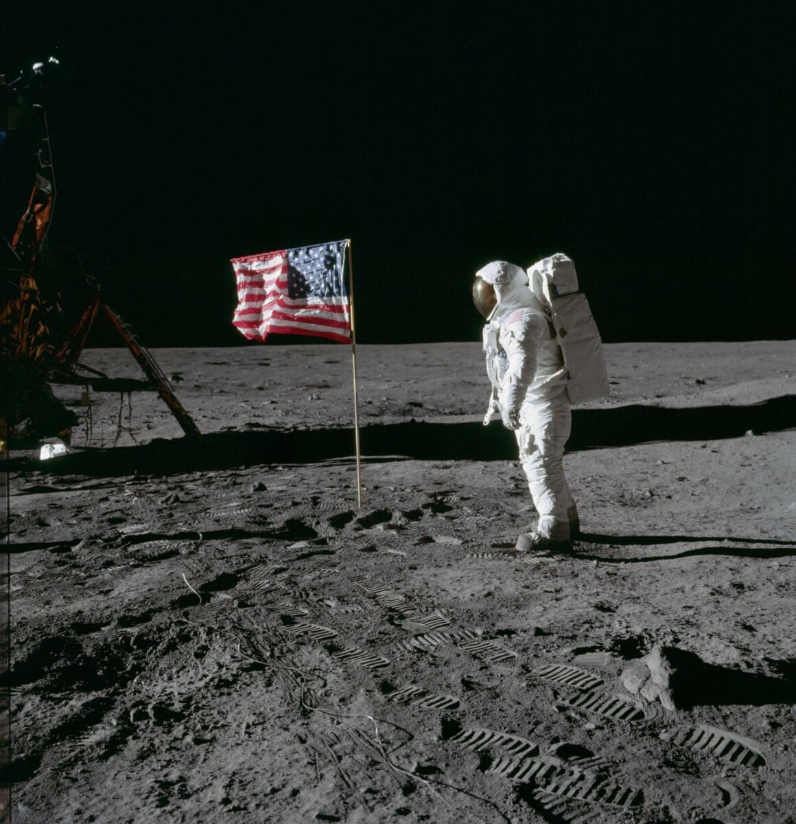 Astronaut Edwin E. Aldrin on the surface of the Moon in July 1969 