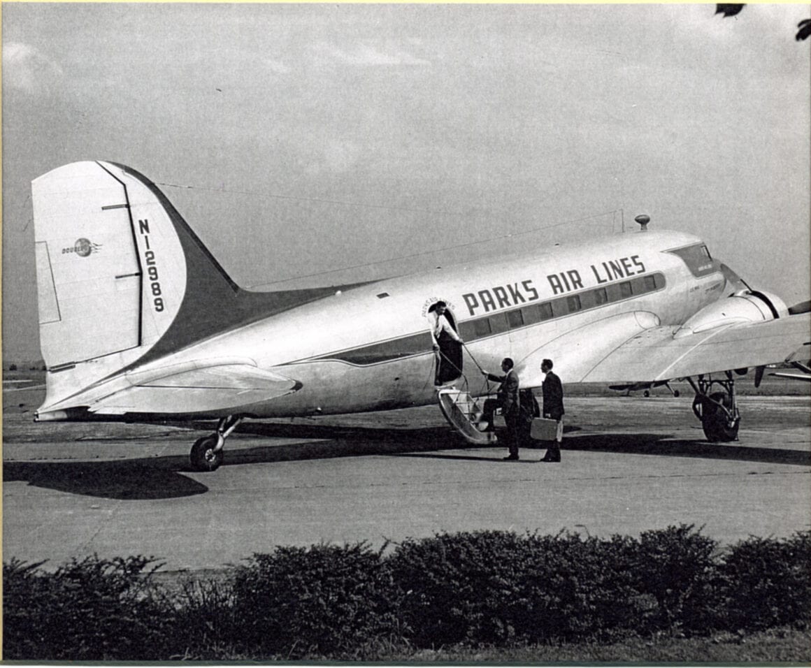 A Parks Air Lines DC-3 on the ramp