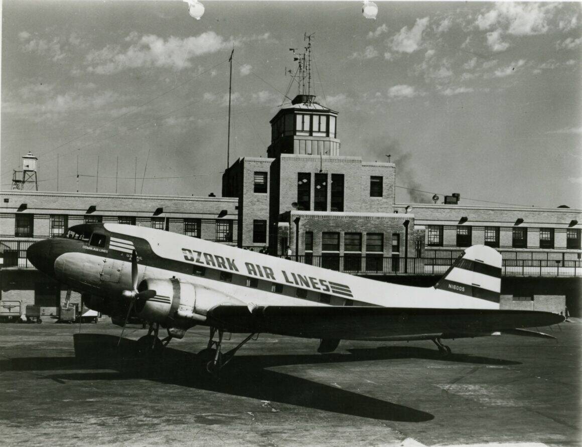 Ozark Air Lines DC-3 on the ramp at STL 