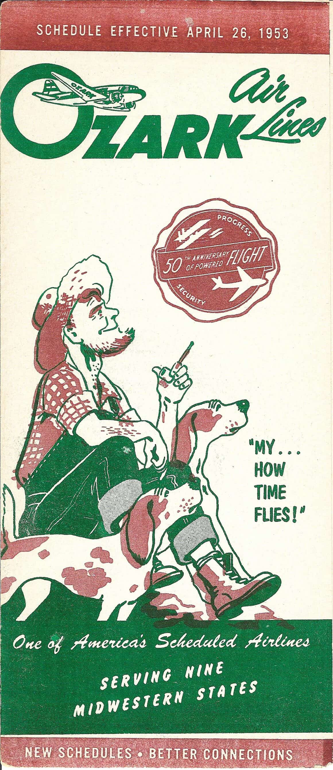Ozark Air Lines timetable from April 1953