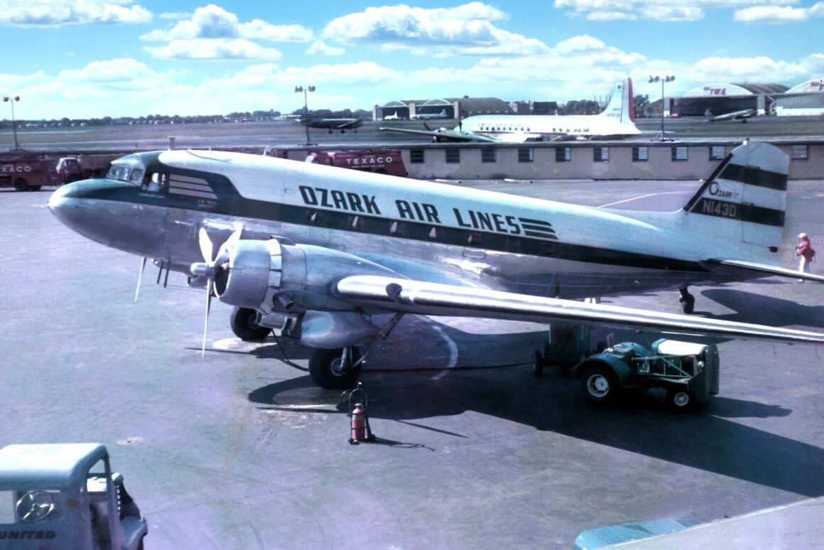 Ozark Air Lines DC-3 on the ramp at Chicago Midway (MDW) 