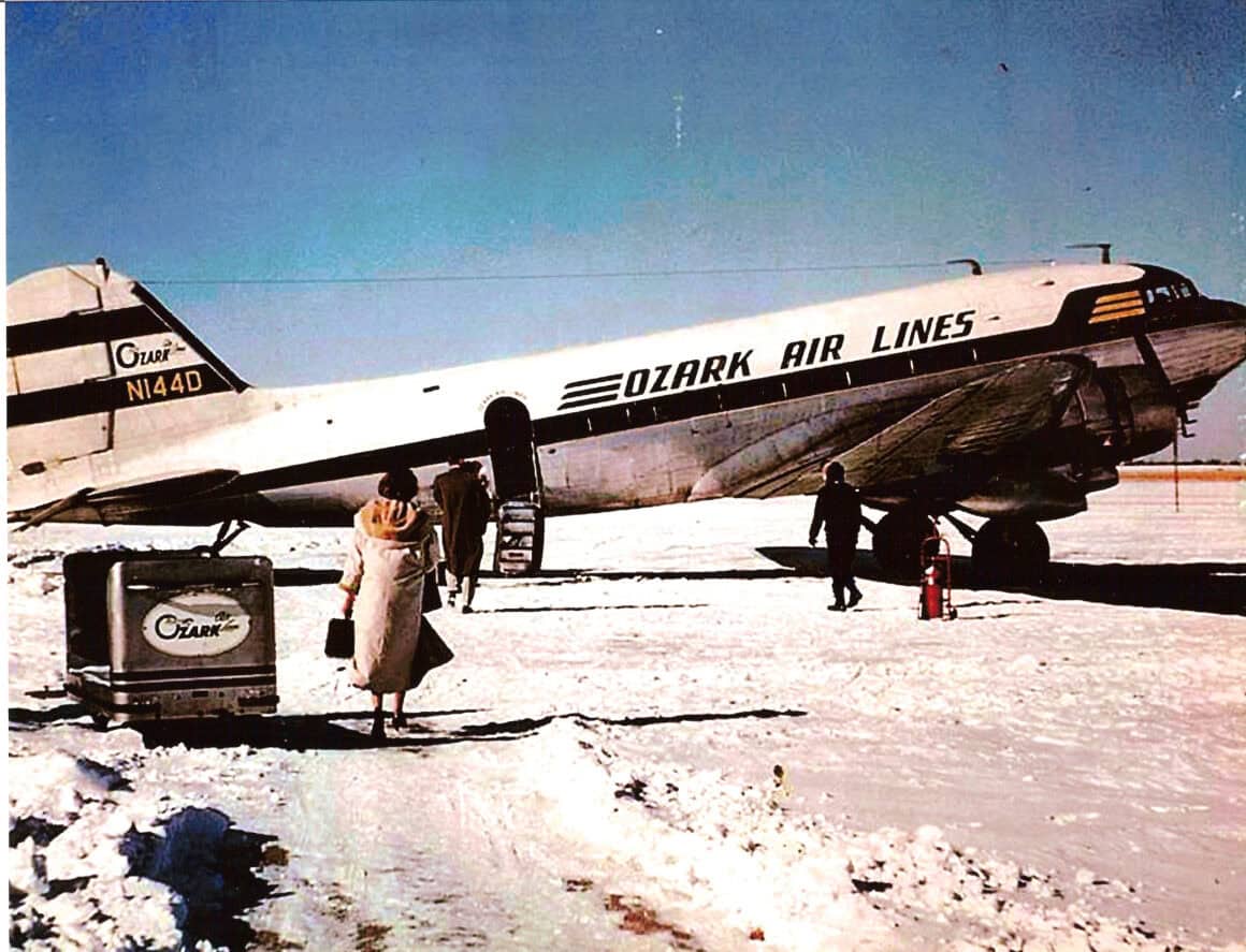 Ozark Air Lines DC-3 on a snowy ramp