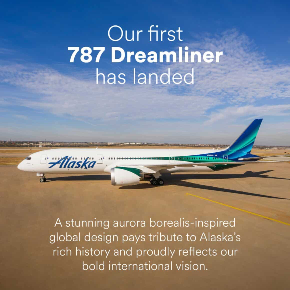 Alaska Airlines post announcing delivery of the carrier's new Dreamliner
