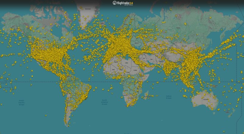FlightRadar24 map showing deserted airspace over the Middle East as a result of Operation Epic Fury