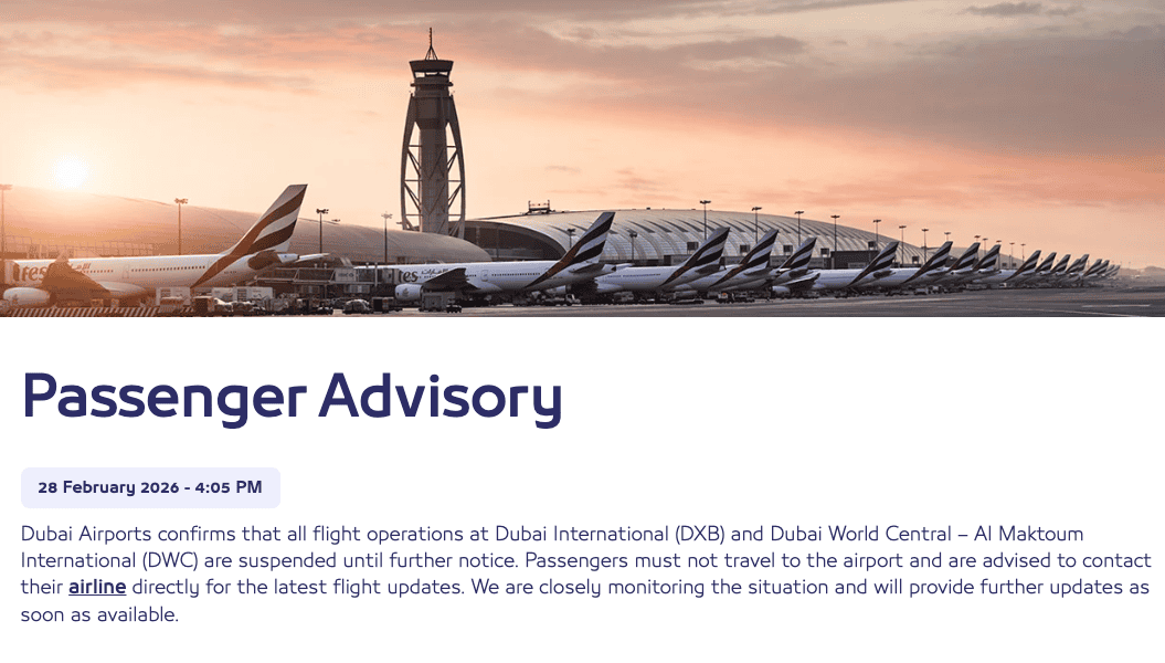 Operation Epic Fury Leads to Epic Chaos Across Global Air Travel 4 Statement from Dubai Airports about Operation Epic Fury