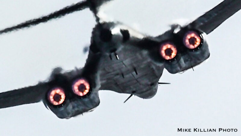 The B-1 bomber will lead tonight’s Air Force / Navy Super Bowl LX flyover, followed by another B-1 behind the formation going full afterburners to kickoff the big game. Photo and story by Mike Killian