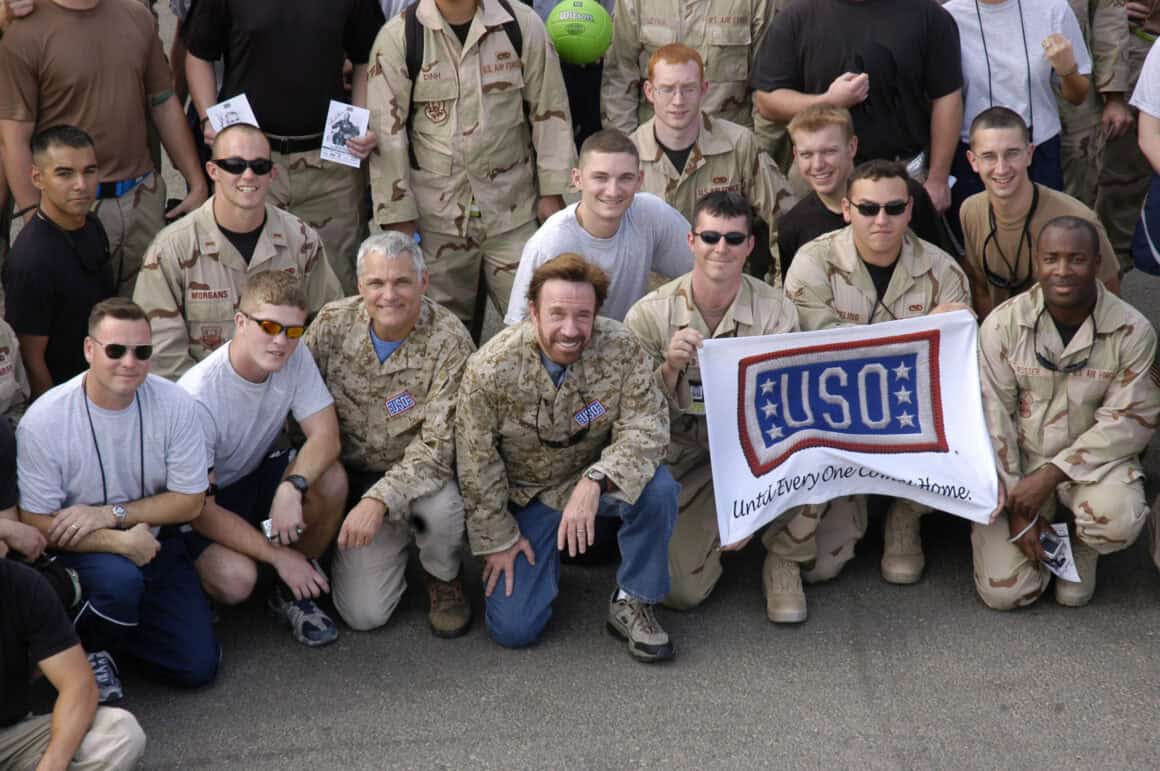 Chuck Norris Has Flown West at 86: Remembering the Air Force Veteran, Troop Champion, and Aviation Tough Guy 4 US Air Force 061029 f 8789C 092 Chuck Norris Marshall Teague visit the 386 AEW 1