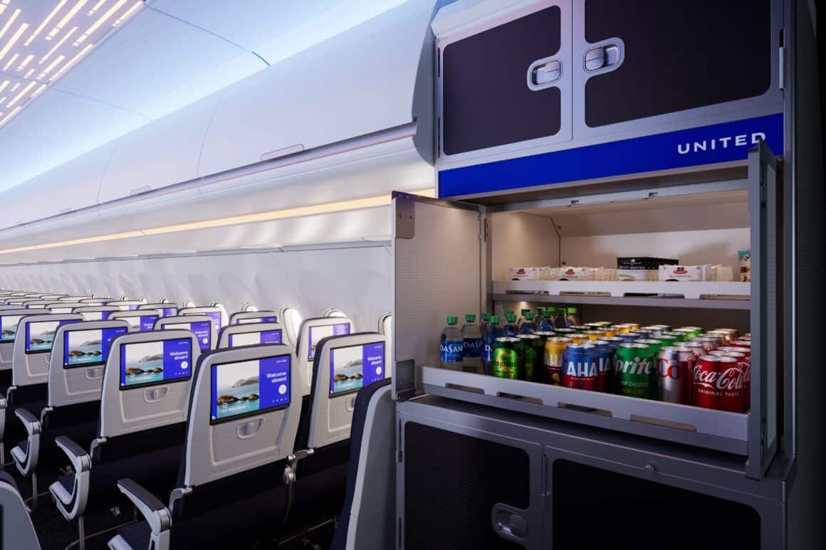United Airbus A321XLR snack bar