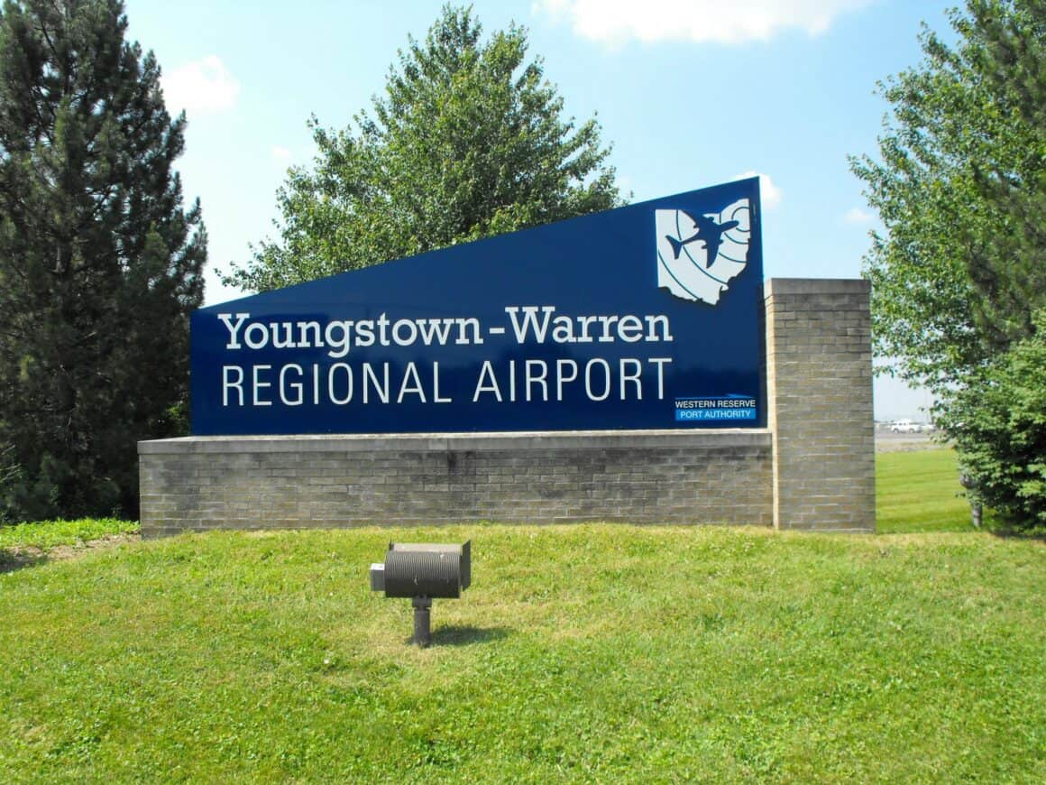 The sign outside Youngstown-Warren Regional Airport (YNG) in Vienna, Ohio, the site of an airport photo shoot highlighting the spirit of general aviation.