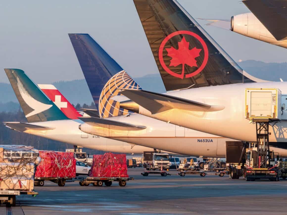 Lineup of widebody jets at Zurich Airport (ZRH)