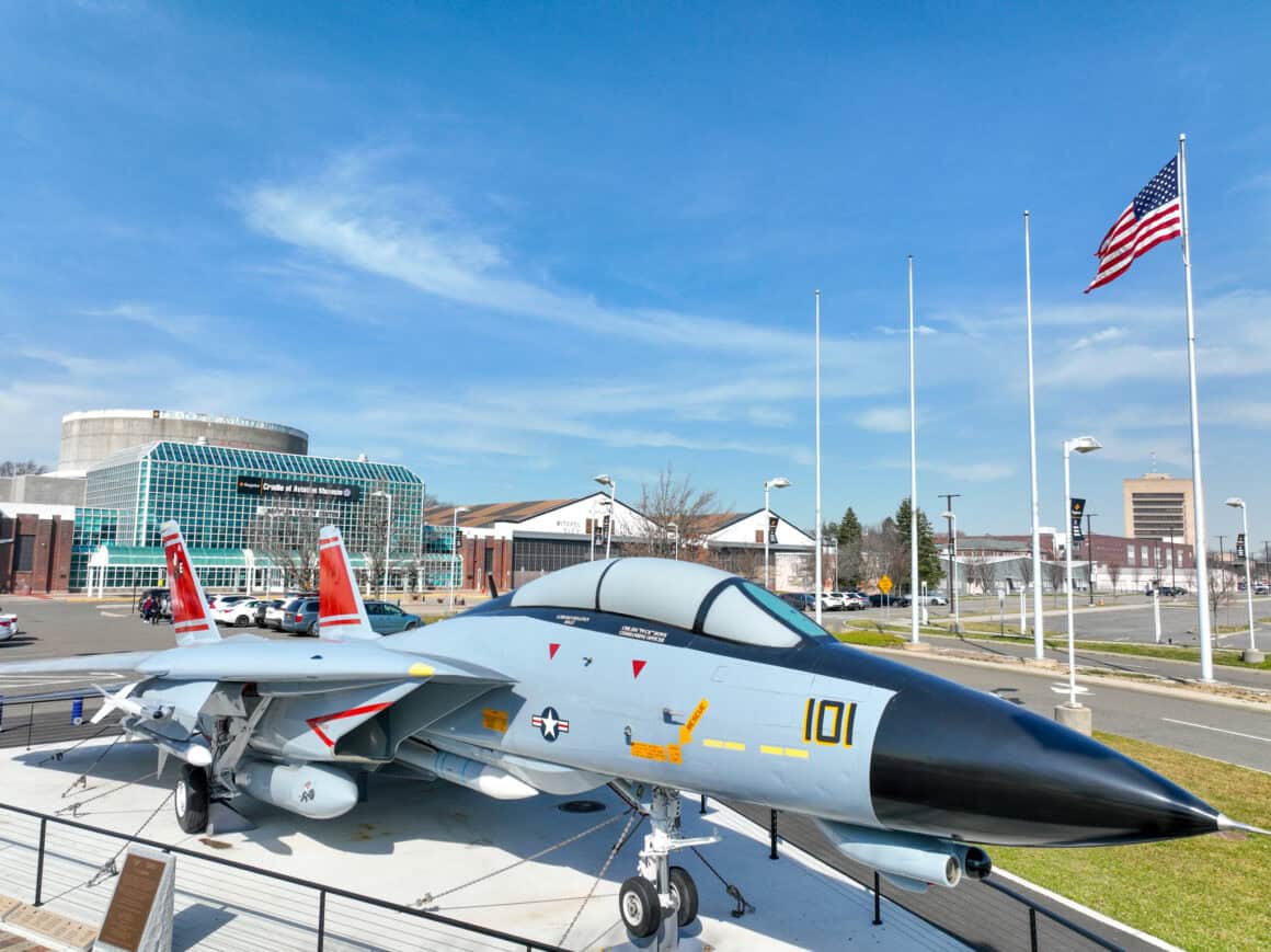 F-14 Tomcat on display outside of the main entrance at Cradle of Aviation Museum