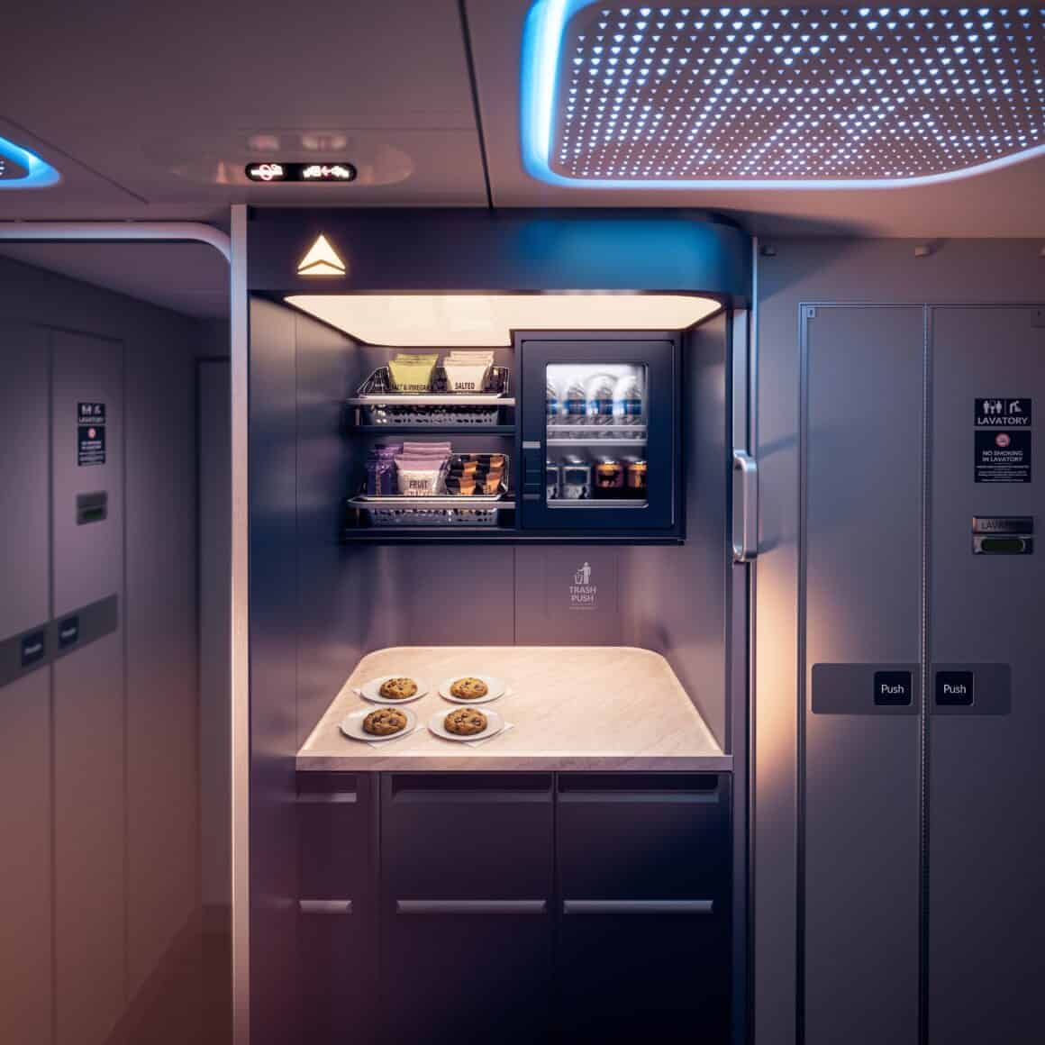 Delta One passengers on the A350-1000 and A330-200/300 can access snacks and chilled non-alcoholic drinks anytime at a dedicated refreshment station.