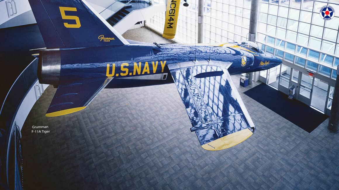 Grumman F-11A Tiger on display at entrance