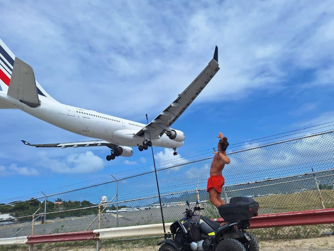 An Air France Airbus A330 moments from touching down at SXM 