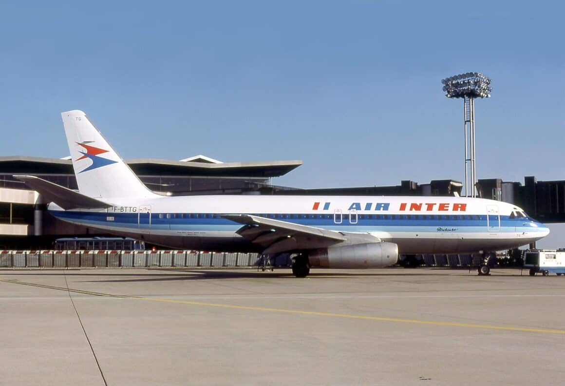 An Air Inter Dassault Mercure resting at the gate at Paris Orly on 14 August 1978