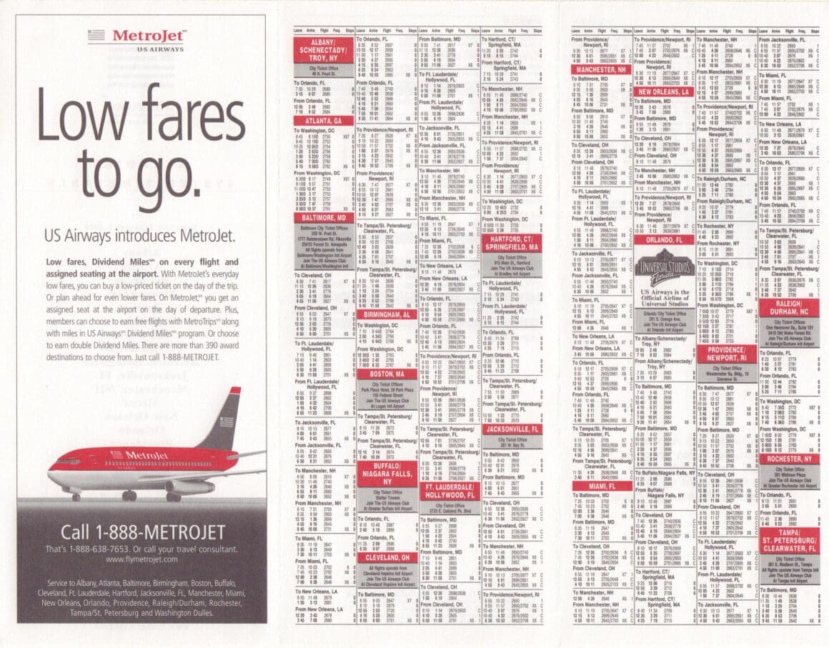 MetroJet timetable image from 3 February 1999